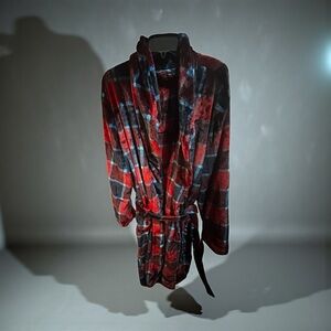 Men's Red and Blue  Plaid Robe